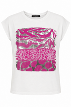 T-shirt con Mix di Stampe Animalier e Foil Argento
