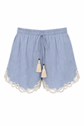 Shorts in Denim Leggero con Bordo in Pizzo Macramè