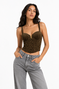 Top Bustino Suede Animalier con Dettaglio Dorato