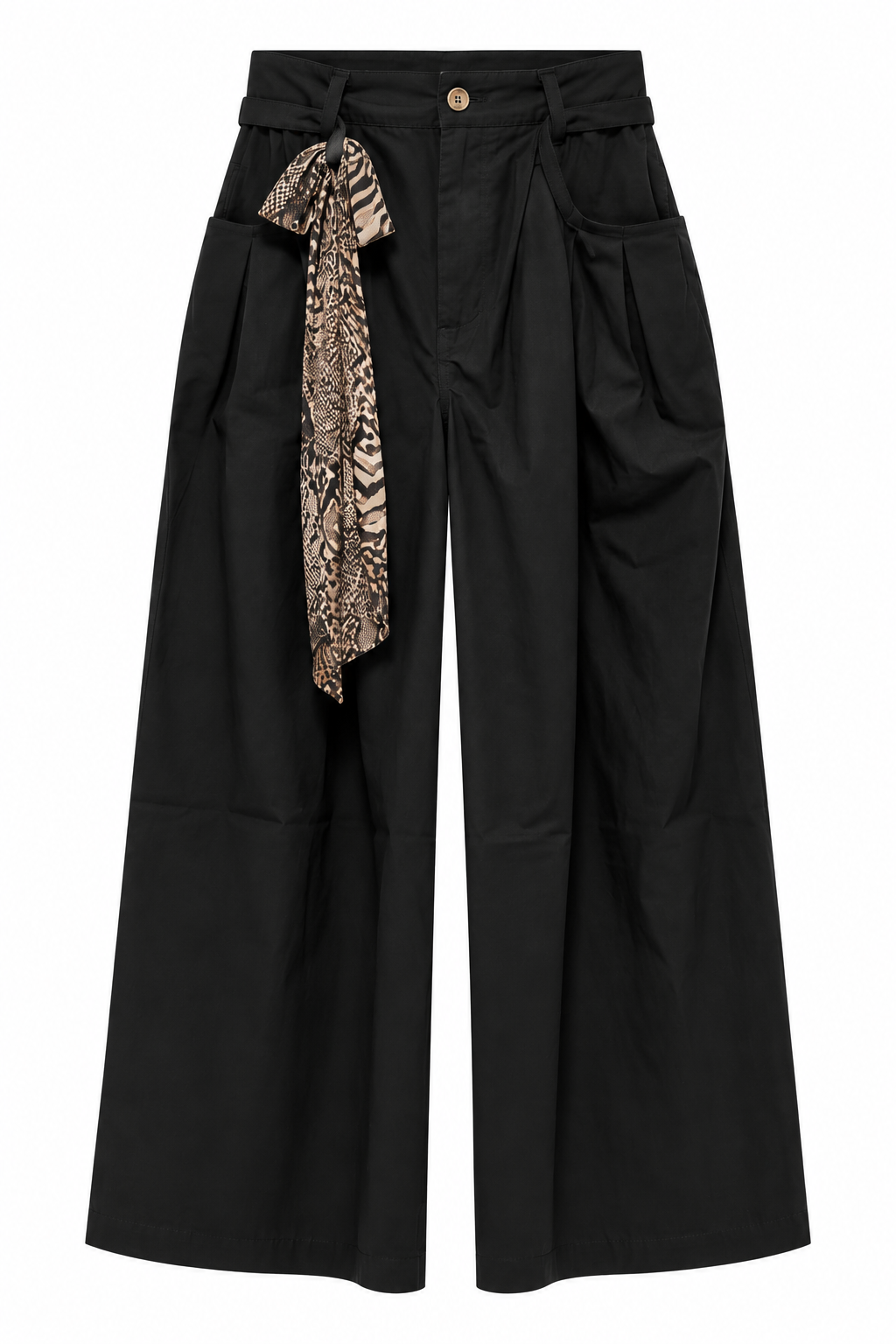 Pantaloni Palazzo Neri con Foulard Animalier