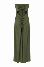 Abito Lungo Strapless Satinato con Arricciatura Drapé