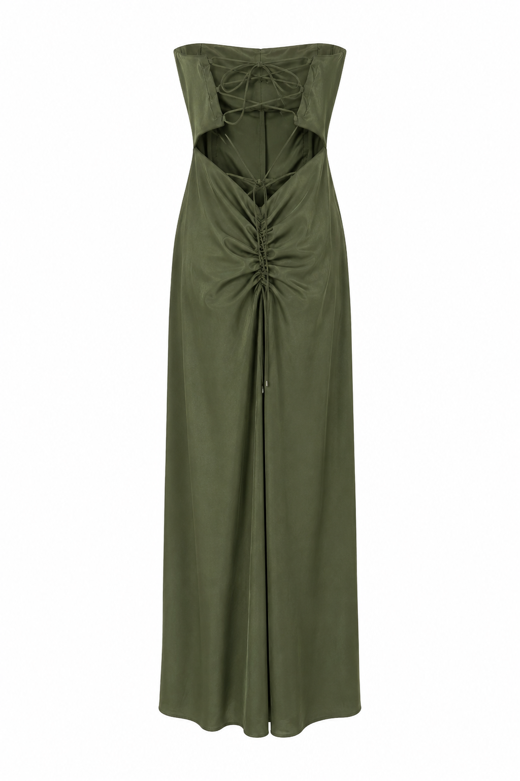 Abito Lungo Strapless Satinato con Arricciatura Drapé