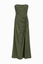 Abito Lungo Strapless Satinato con Arricciatura Drapé