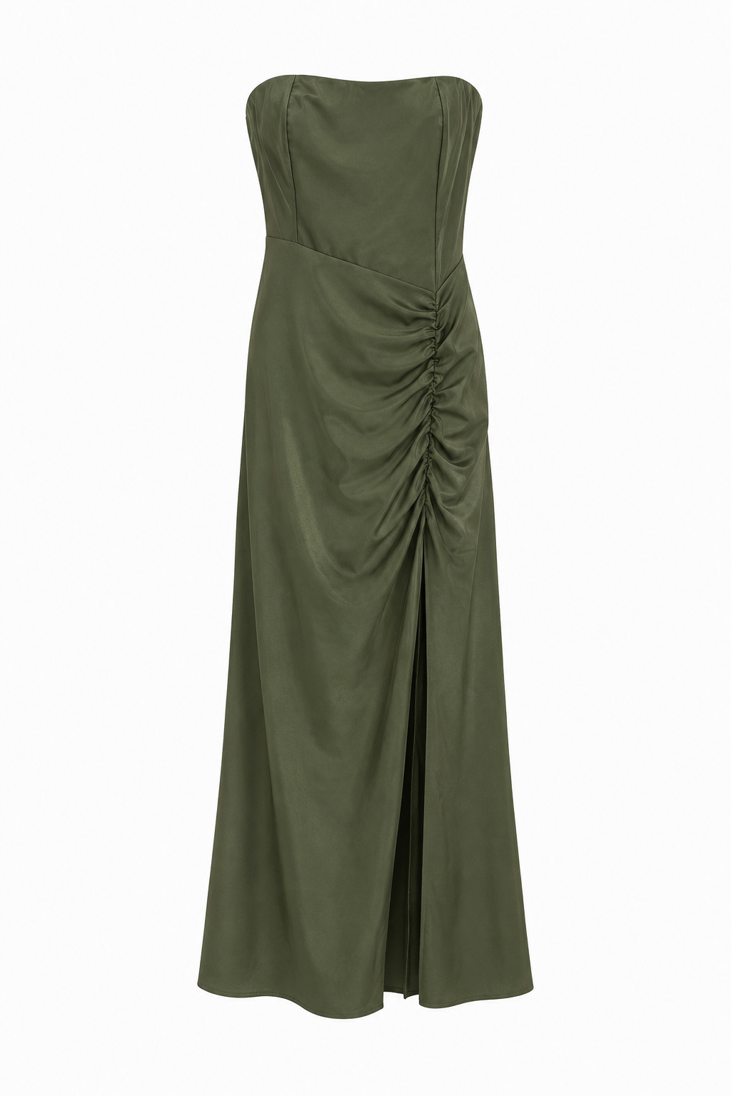 Abito Lungo Strapless Satinato con Arricciatura Drapé
