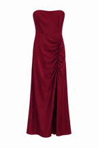Abito Lungo Strapless Satinato con Arricciatura Drapé