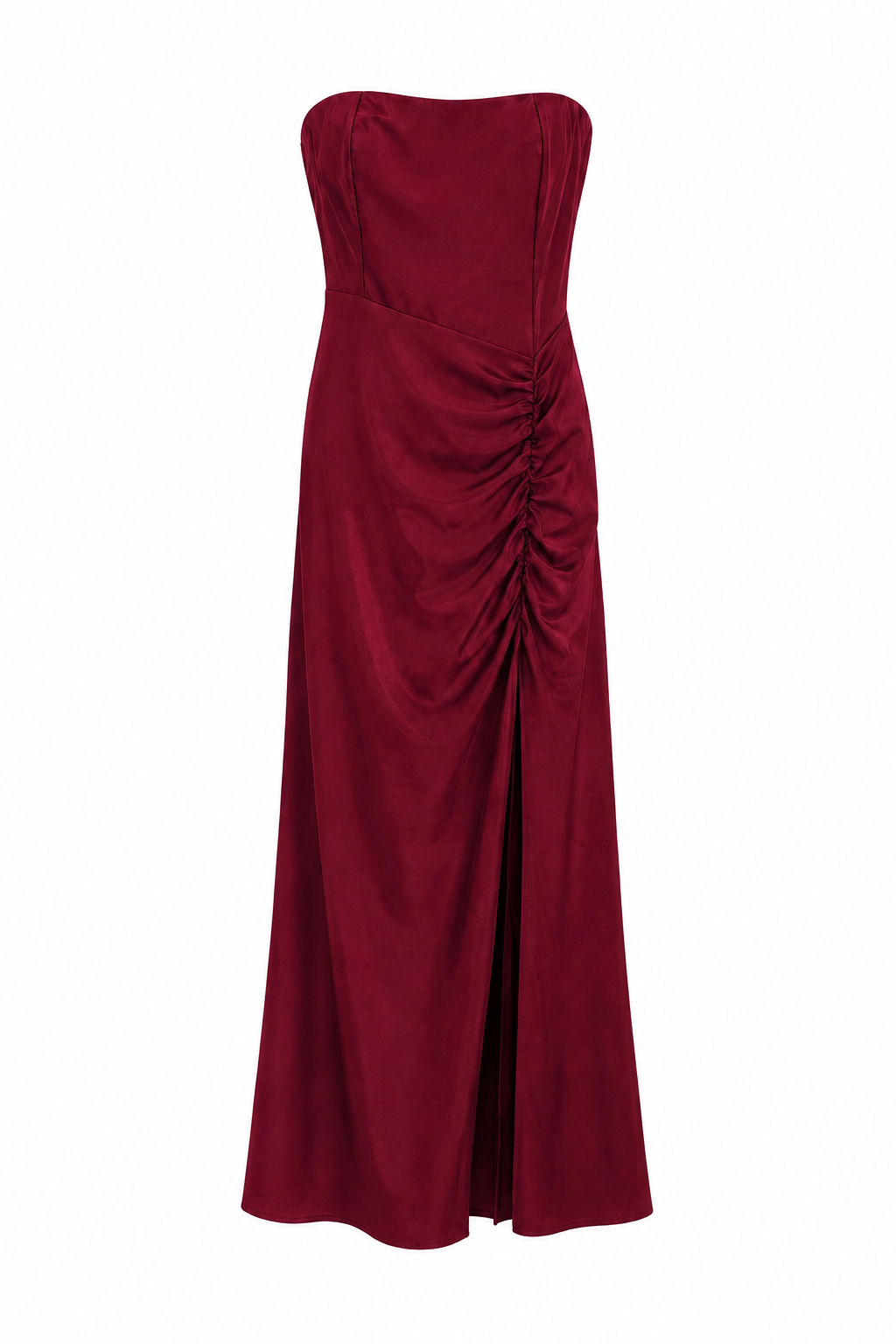 Abito Lungo Strapless Satinato con Arricciatura Drapé