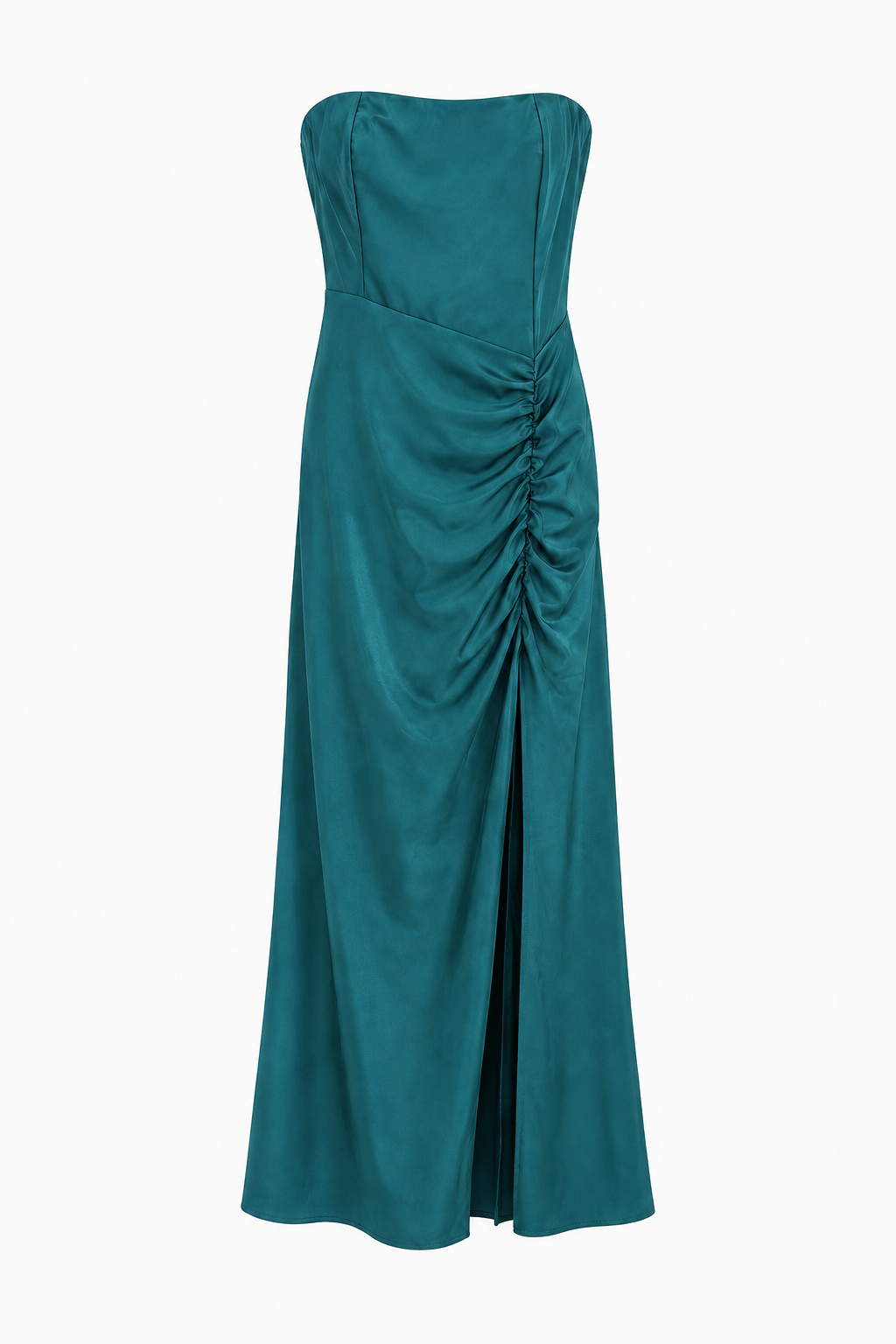 Abito Lungo Strapless Satinato con Arricciatura Drapé