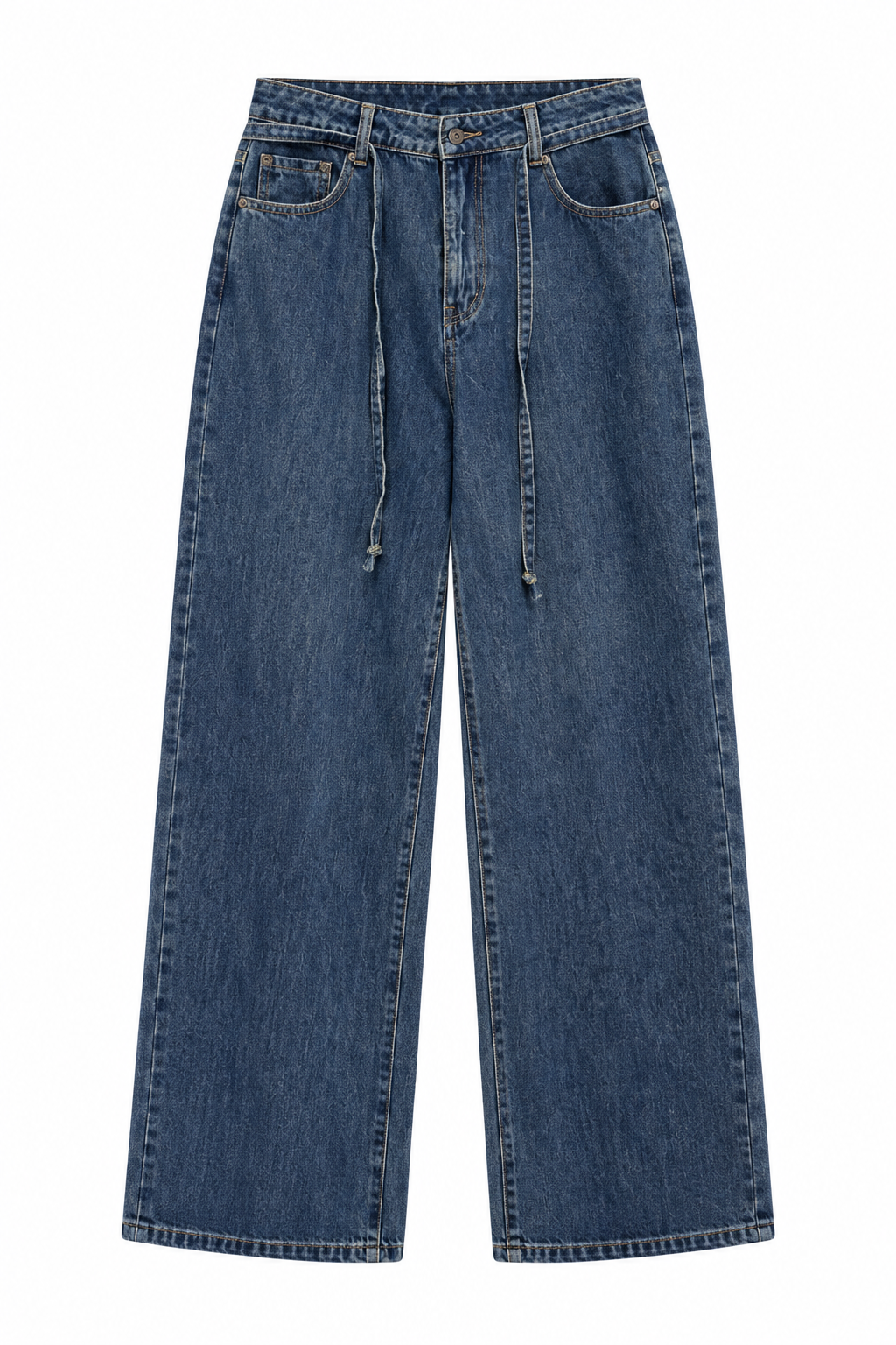 Jeans a Gamba Larga con Coulisse Integrata