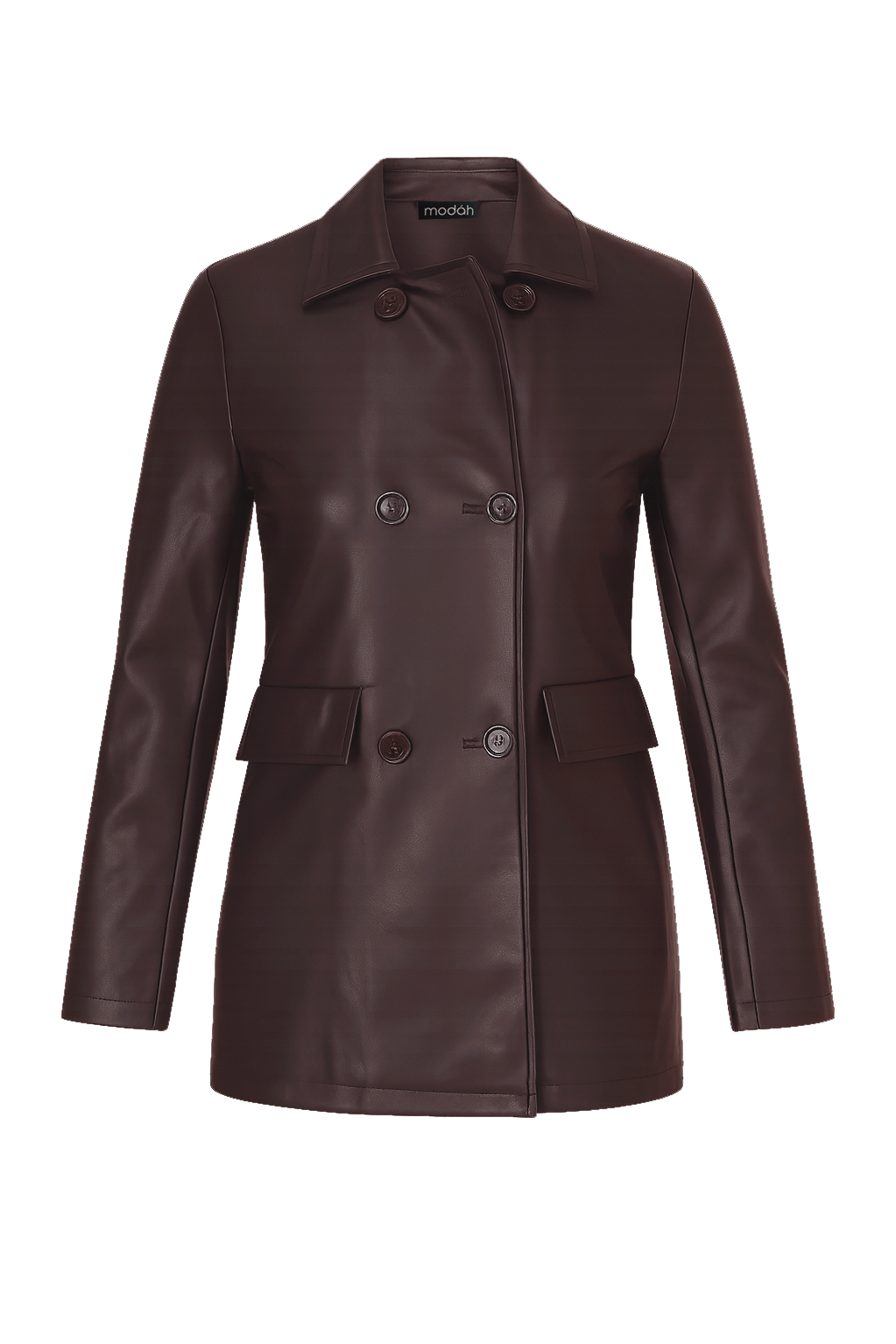 GIACCA DOPPIOPETTO IN ECO-PELLE - LONGLINE Bordeaux