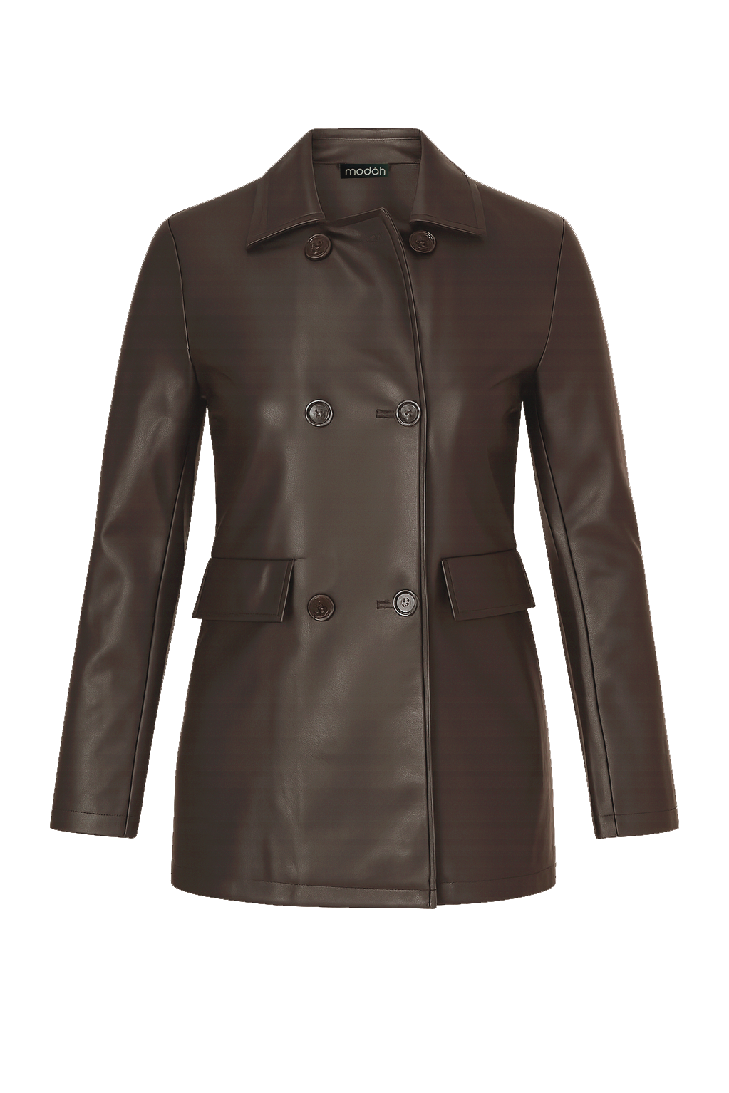 GIACCA DOPPIOPETTO IN ECO-PELLE - LONGLINE Cioccolato