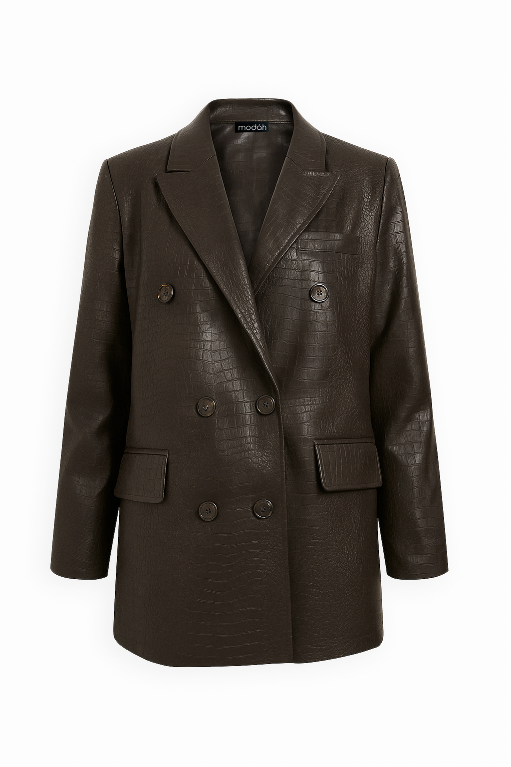 BLAZER DOPPIOPETTO IN ECO-PELLE STAMPA ANIMALIER Cioccolato
