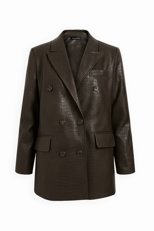 BLAZER DOPPIOPETTO IN ECO-PELLE STAMPA ANIMALIER Cioccolato
