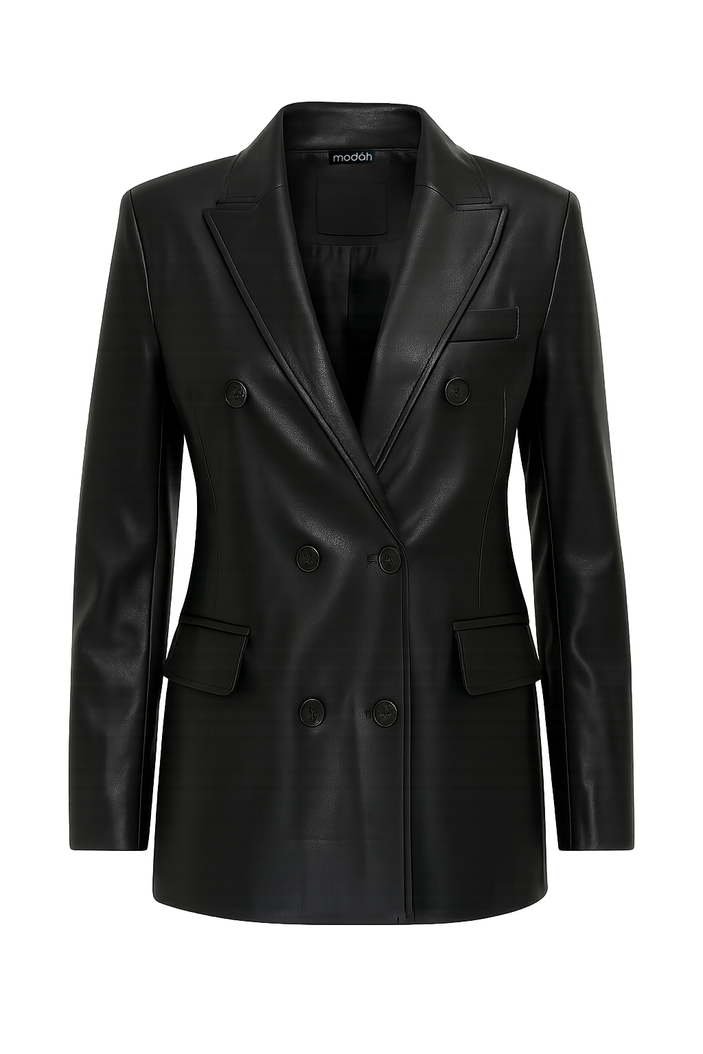 DOUBLE-BREASTED TAILORED ECO-LEATHER BLAZER 