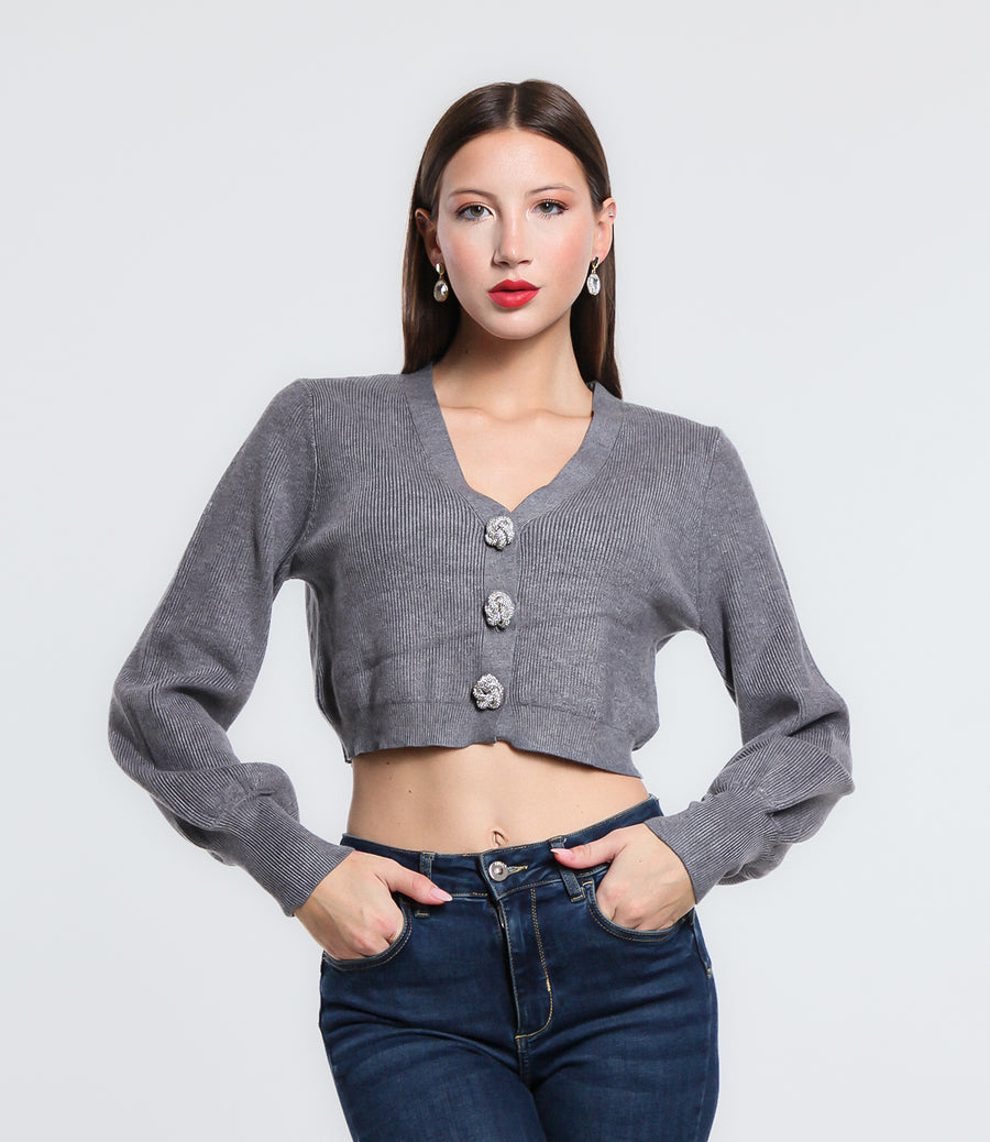 CARDIGAN NODO STRASS SM GRIGIO