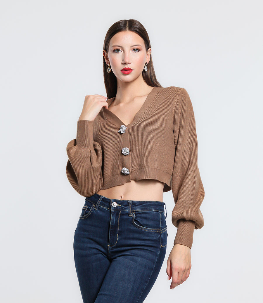 CARDIGAN NODO STRASS SM CAMEL