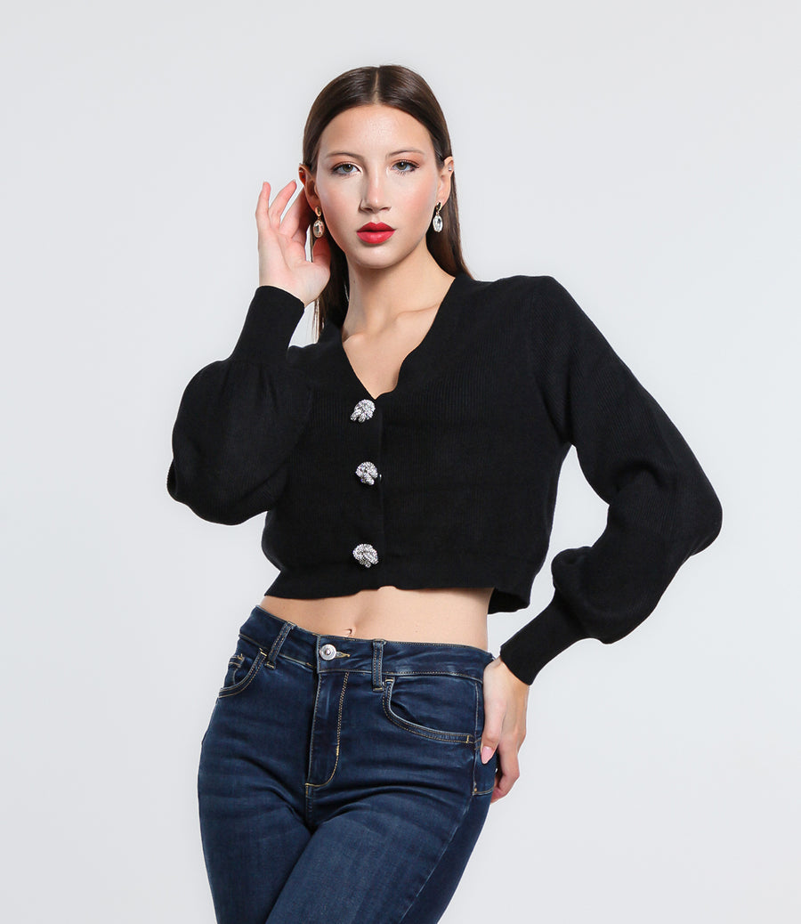 CARDIGAN NODO STRASS SM NERO