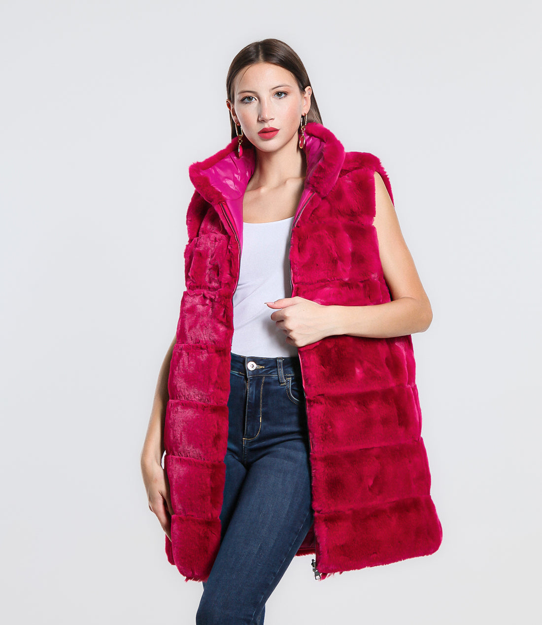 GILET REVERSIBILE IN ECO FUR SM FUCSIA