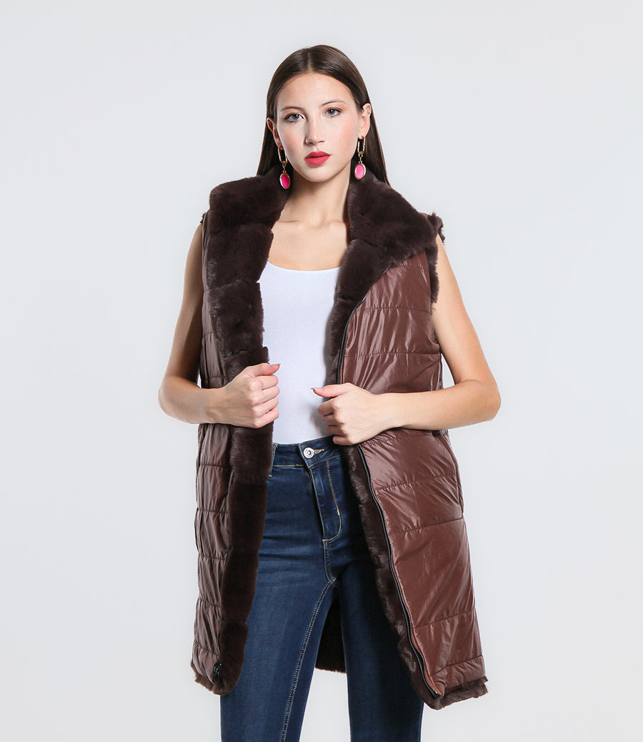 GILET REVERSIBILE IN ECO FUR SM MARRONE