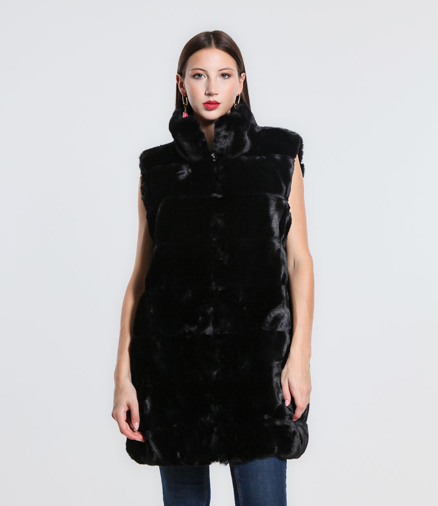 GILET REVERSIBILE IN ECO FUR SM NERO