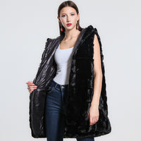 GILET REVERSIBILE IN ECO FUR CON CAPPUCCIO SM NERO