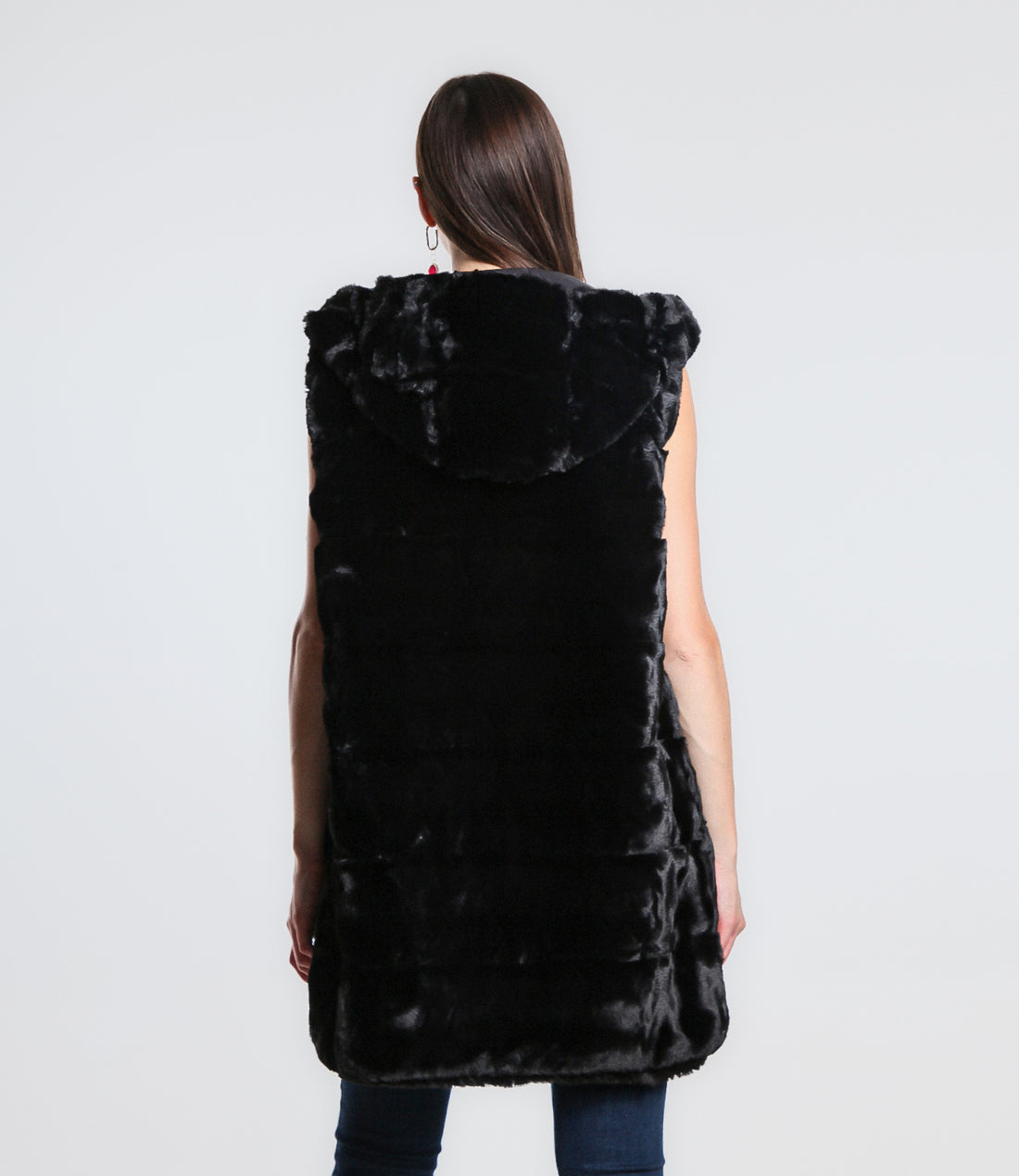 GILET REVERSIBILE IN ECO FUR CON CAPPUCCIO