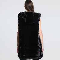 GILET REVERSIBILE IN ECO FUR CON CAPPUCCIO