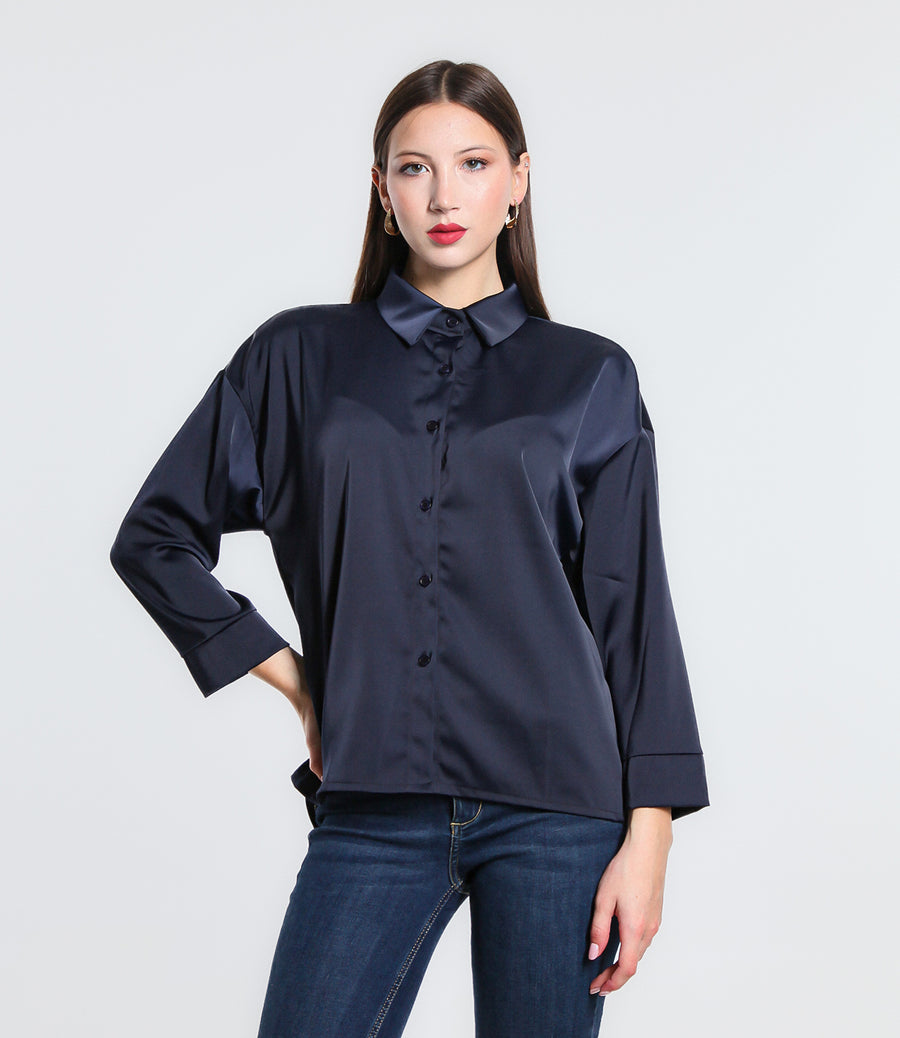 CAMICIA OTTAGON BASIK SM BLU