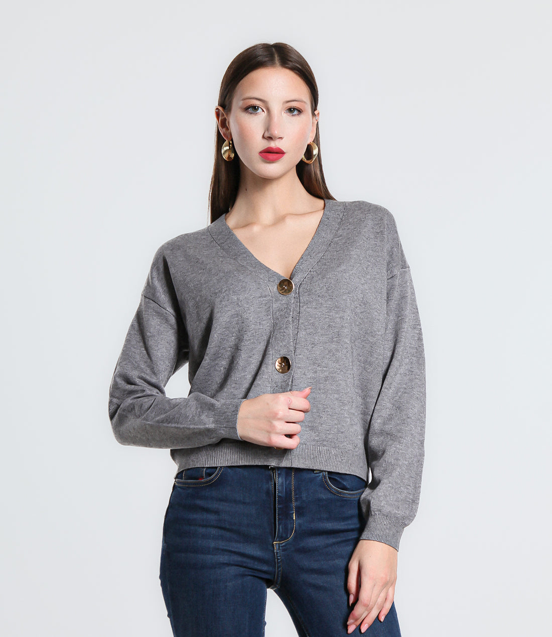 CARDIGAN BOTTONE METALLO SM GRIGIO