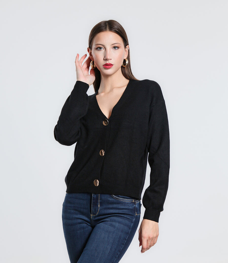 CARDIGAN BOTTONE METALLO SM NERO