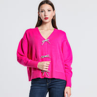 CARDIGAN BOTTONE FIOCCO STRASS SM FUCSIA