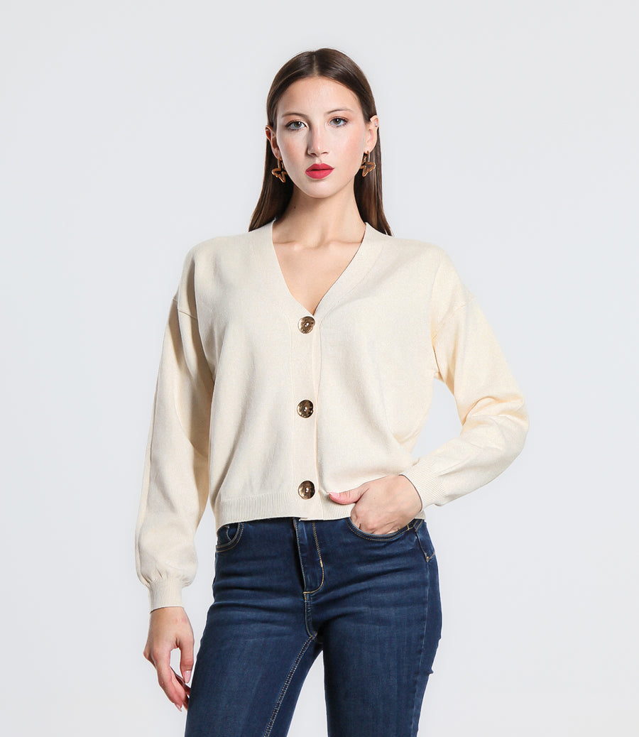 CARDIGAN BOTTONE METALLO SM PANNA