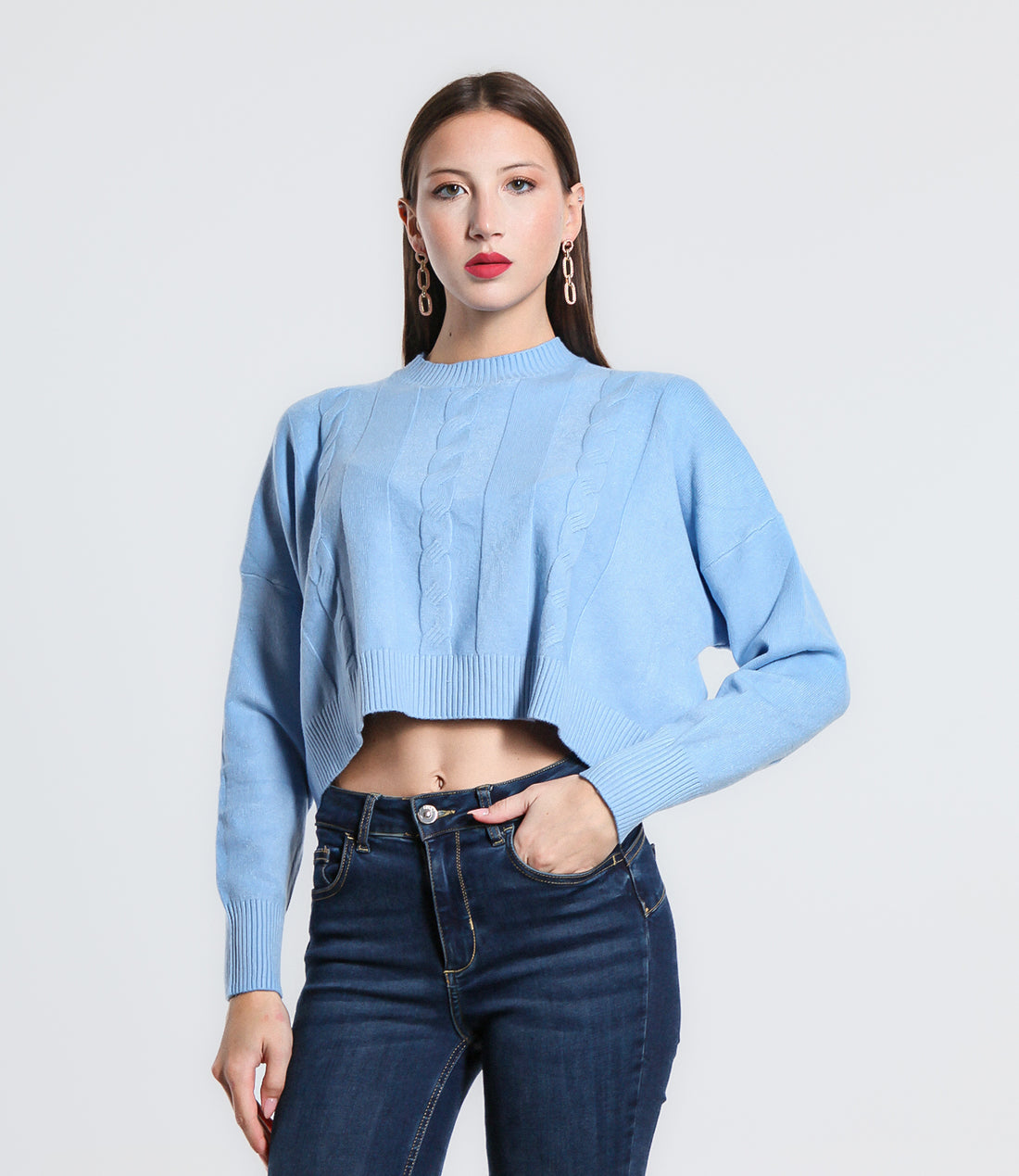 MAGLIONCINO CROPPED SM CELESTE