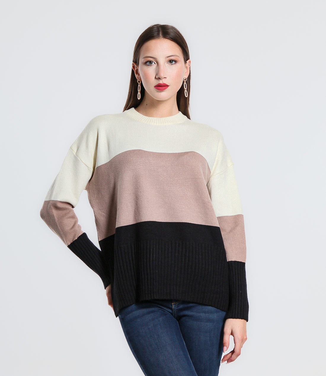 MAGLIONE RIGA SM PANNA/BEIGE/NERO