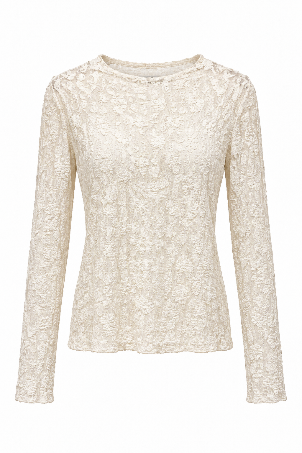 Maglia Trasparente in Pizzo Floreale Panna