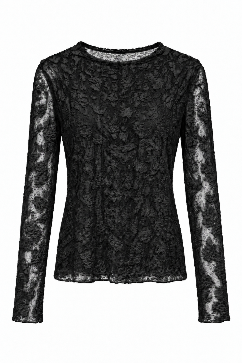 Maglia Trasparente in Pizzo Floreale Nero