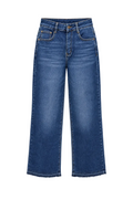 Jeans Wide Leg Blu Medio a Vita Alta con Orlo Sfilacciato
