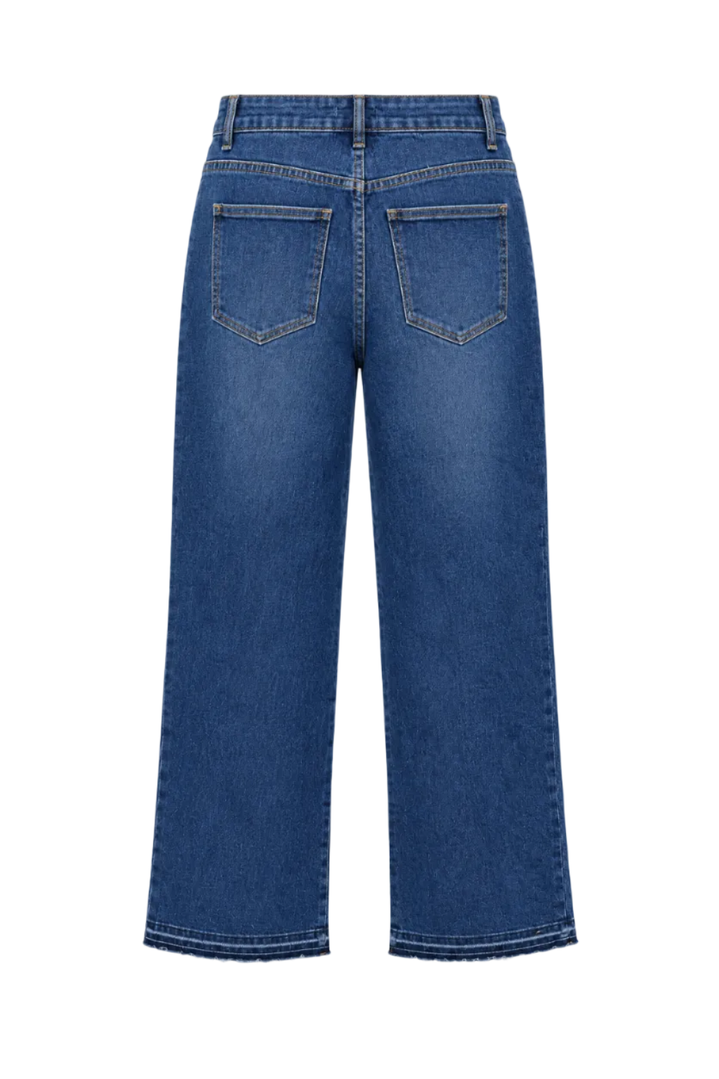 Jeans Wide Leg Blu Medio a Vita Alta con Orlo Sfilacciato