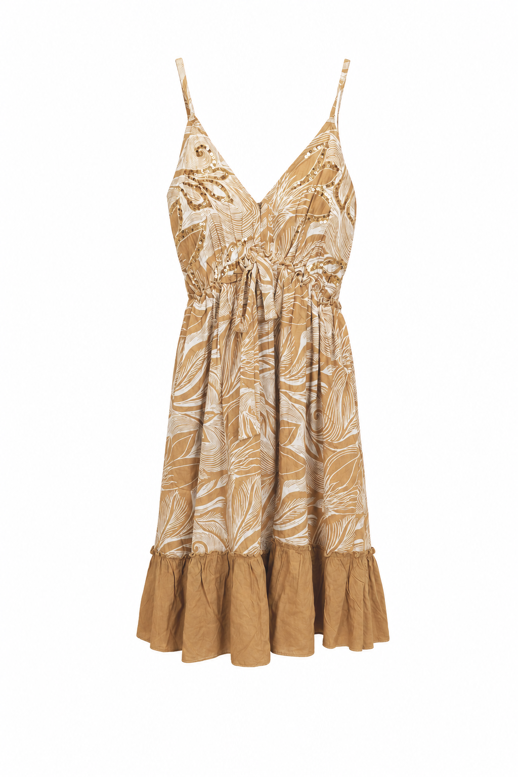 Vestito Corto Sahara-Chic con Dettagli Sequins Sabbia