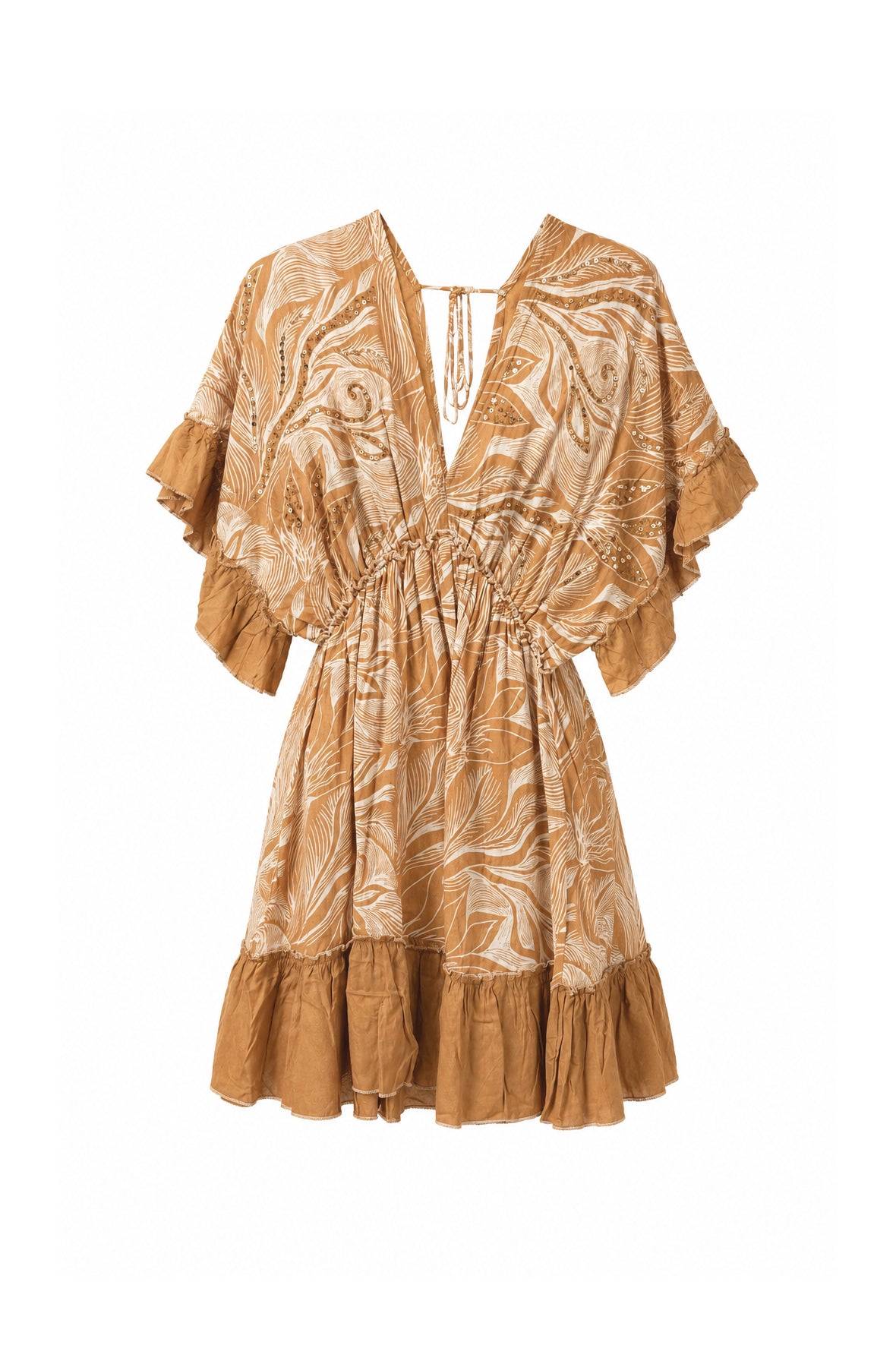 Abito Corto Sahara-Chic con Dettagli Sequins Sabbia