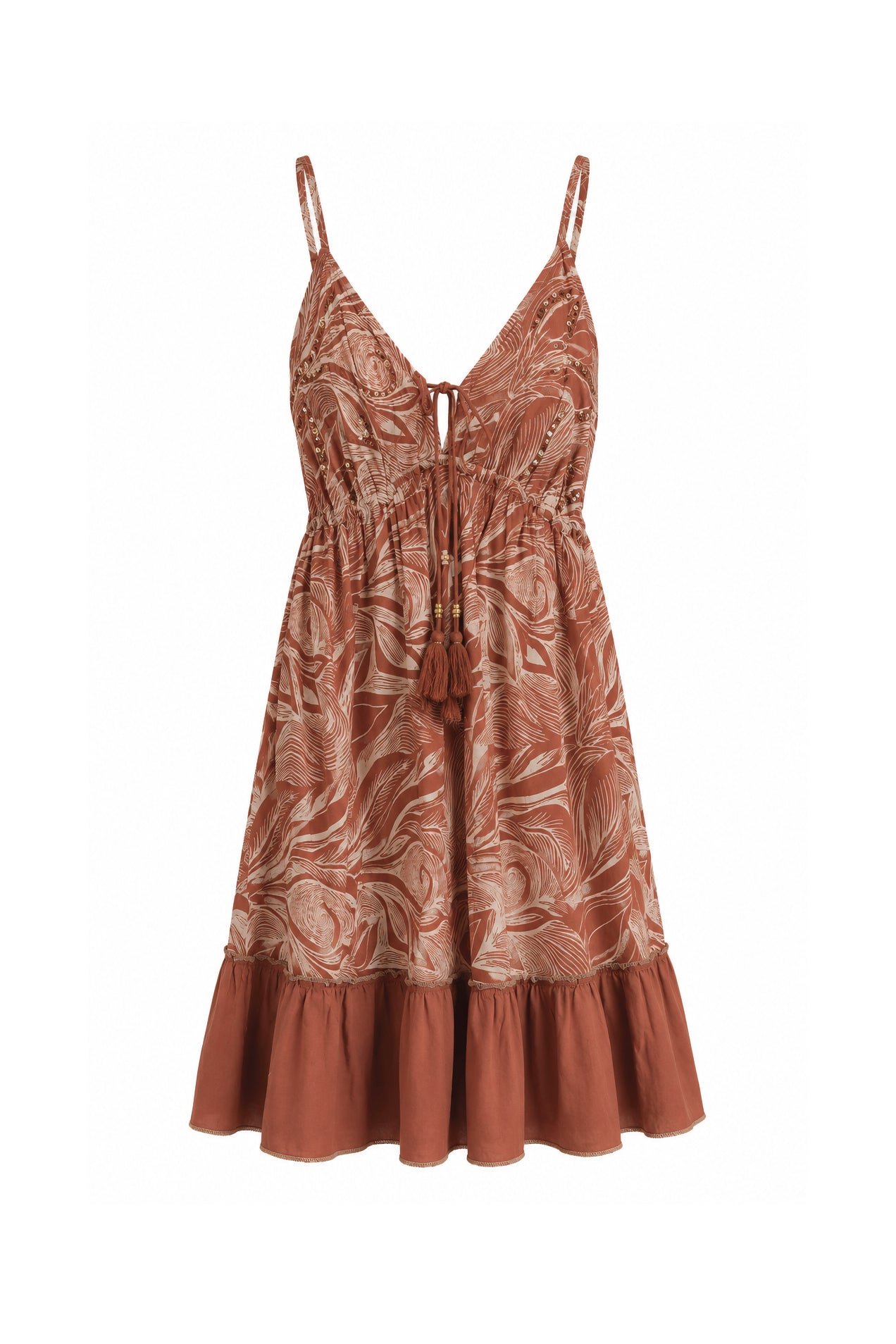 Vestito Corto Sahara-Chic con Dettagli Sequins Terracotta