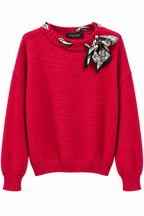 Maglione Girocollo Grigio con Foulard Paisley Integrato