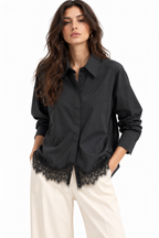 Camicia in Cotone con Bordo in Pizzo Pizzo