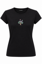 T-Shirt Nera con Ricamo Albero della Vita