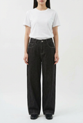 Jeans Wide-Leg Marroni con Cuciture a Contrasto