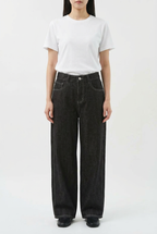 Jeans Wide-Leg Marroni con Cuciture a Contrasto