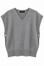 Gilet in Maglia Scollo a V con Bottoni Laterali