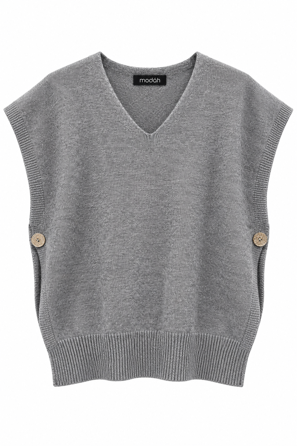 Gilet in Maglia Scollo a V con Bottoni Laterali