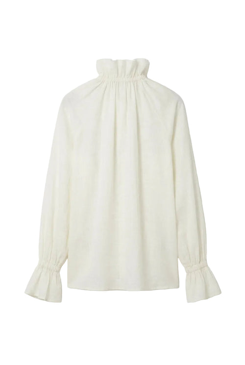 Blusa Fluida Bianca con Dettagli Arricciati e Lacci