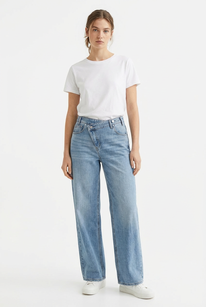 Jeans Wide Leg con Chiusura Incrociata