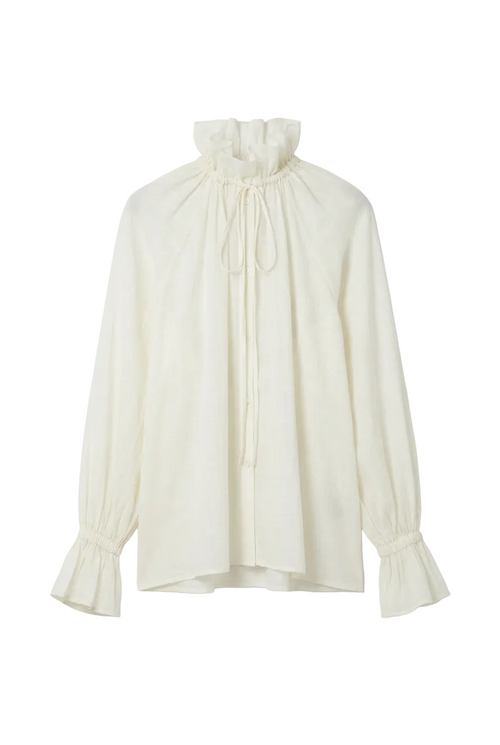 Blusa Fluida Bianca con Dettagli Arricciati e Lacci